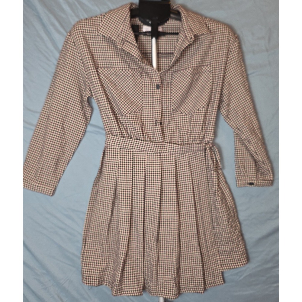 Zara Girls Black Burgundy Plaid Pleated Shift Shirt Tunic Dress 13-14 Years